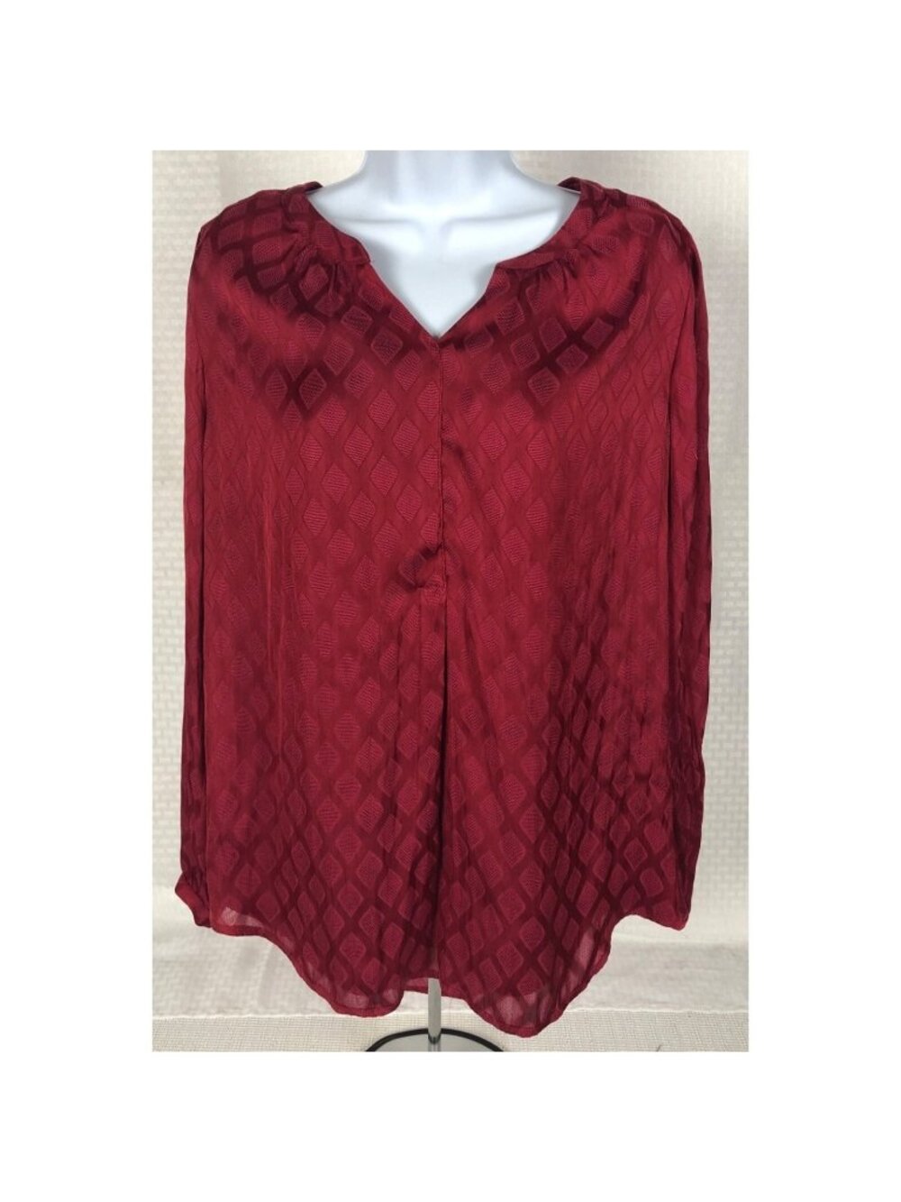 C J Banks Top Women Size XL Red Blouse Satiny Long Sleeves Lined